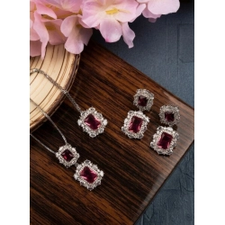 Generic Women's Brass Silver Plated Pendant Set (Red)
