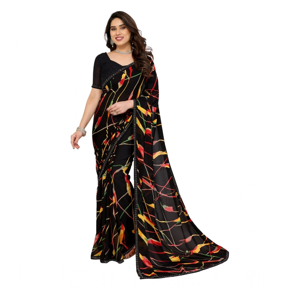 Generic Women's Georgette Printed Saree With Unstitched Blouse 5.5Mtr (Black) Generic Women's Georgette Printed Saree With Unstitched Blouse 5.5Mtr (Black)