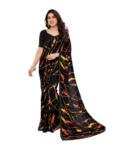 Generic Women's Georgette Printed Saree With Unstitched Blouse 5.5Mtr (Black)