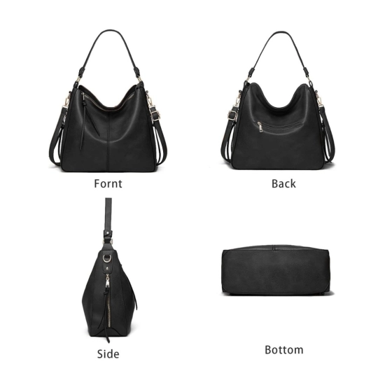 Generic Women's PU Leather Zipper Handbag (Black)