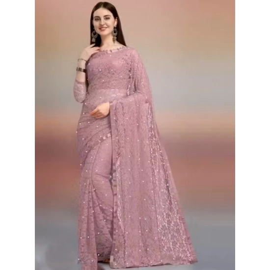 Generic Women's Net Self Design Saree With Unstitched Blouse 5.5Mtr (Light Brown) Generic Women's Net Self Design Saree With Unstitched Blouse 5.5Mtr (Light Brown)