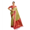 Generic Women's Silk Blend Booti Work Ready to wear Saree With Unstitched Blouse 5.5Mtr (Green)