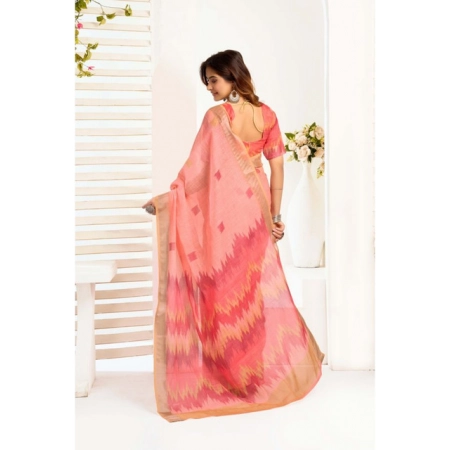 Generic Women's Linen Cotton Printed Ready To Wear With Pocket Saree With Unstitched Blouse 5.5 Mtr (Peach) Generic Women's Linen Cotton Printed Ready To Wear With Pocket Saree With Unstitched Blouse 5.5 Mtr (Peach)