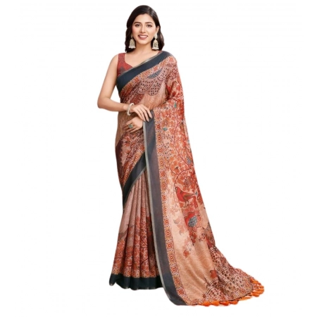 Generic Women's Semi Cotton Digital Print Saree With Unstitched Blouse 5.5Mtr (Orange) Generic Women's Semi Cotton Digital Print Saree With Unstitched Blouse 5.5Mtr (Orange)