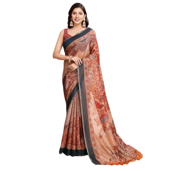 Generic Women's Semi Cotton Digital Print Saree With Unstitched Blouse 5.5Mtr (Orange) Generic Women's Semi Cotton Digital Print Saree With Unstitched Blouse 5.5Mtr (Orange)