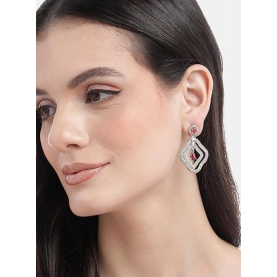 Generic Women's Brass Silver Plated Drop Earrings (Red) Generic Women's Brass Silver Plated Drop Earrings (Red)