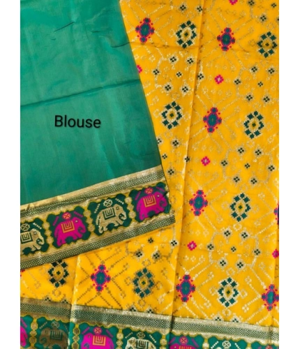 Generic Women's Patola Silk Meena And Zari Woven Saree With Unstitched Blouse 5.5Mtr (Yellow)