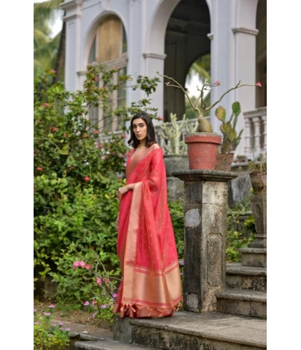 Generic Women's Silk_Blend Butti Pattern Saree With Unstitched Blouse 5.5Mtr (Pink)