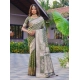 Generic Women's Jacquard Printed Saree With Unstitched Blouse 5.5Mtr (Olive Green)