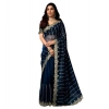 Generic Women's Net Sequence Saree With Unstitched Blouse 5.5Mtr (Blue)