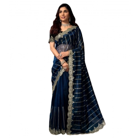 Generic Women's Net Sequence Saree With Unstitched Blouse 5.5Mtr (Blue) Generic Women's Net Sequence Saree With Unstitched Blouse 5.5Mtr (Blue)