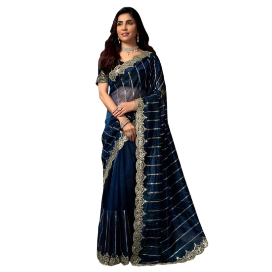 Generic Women's Net Sequence Saree With Unstitched Blouse 5.5Mtr (Blue) Generic Women's Net Sequence Saree With Unstitched Blouse 5.5Mtr (Blue)