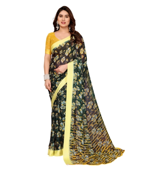 Generic Women's Georgette Printed Saree With Unstitched Blouse 5.5Mtr (Green)