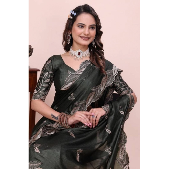 Generic Women's Georgette Embroidered Saree With Unstitched Blouse 5.5Mtr (Charcoal Green) Generic Women's Georgette Embroidered Saree With Unstitched Blouse 5.5Mtr (Charcoal Green)