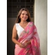 Generic Women's Linen Printed Saree With Unstitched Blouse 5.5Mtr (Pink)