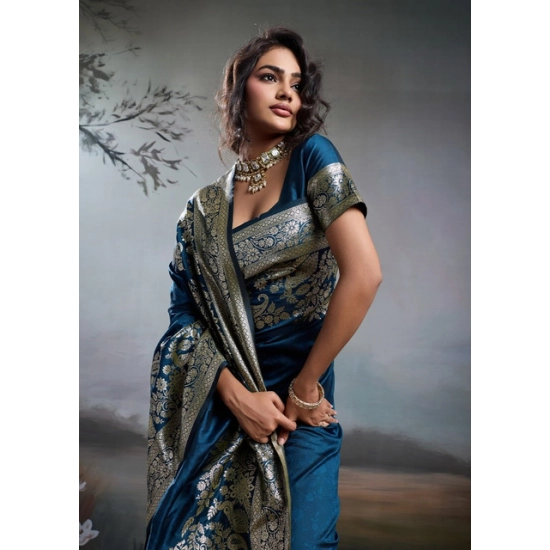 Generic Women's Silk Blend Printed Saree With Unstitched Blouse 5.5Mtr (Navy Blue) Generic Women's Silk Blend Printed Saree With Unstitched Blouse 5.5Mtr (Navy Blue)