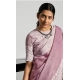 Generic Women's Linen Printed Saree With Unstitched Blouse 5.5Mtr (Purple)