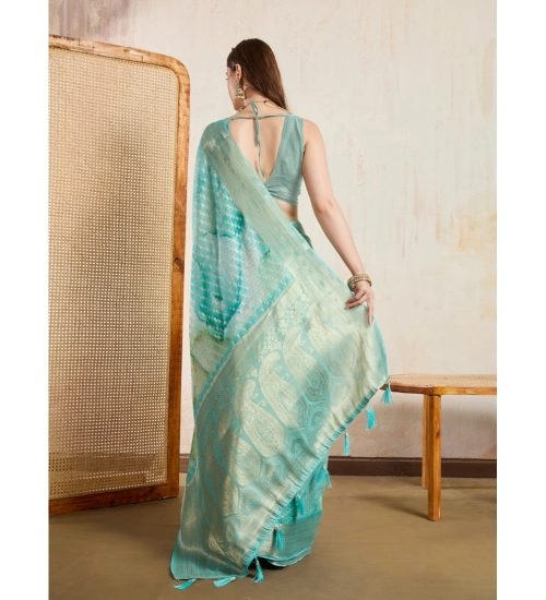 Generic Women's Viscose Printed Saree With Unstitched Blouse 5.5Mtr (Green)