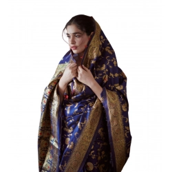 Generic Women's Soft Litchi Silk Jacquard Work Saree With Unstitched Blouse 5.5Mtr (Blue)