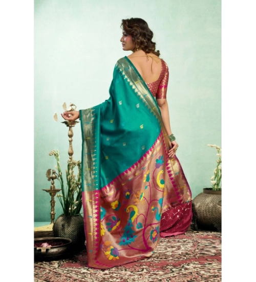 Generic Women's Silk Blend Woven Saree With Unstitched Blouse 5.5 Mtr (Green)