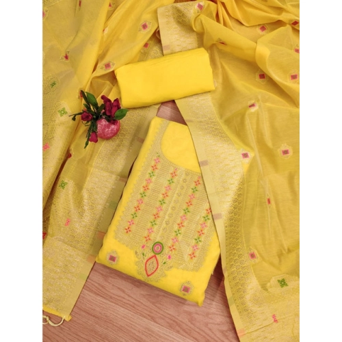 Women's Banarasi Silk Printed Unstitched Salwar Suit Material With Dupatta (Yellow, 3Mtrs) Women's Banarasi Silk Printed Unstitched Salwar Suit Material With Dupatta (Yellow, 3Mtrs)