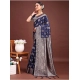 Generic Women's Banarasi Silk Printed Saree With Unstitched Blouse 5.5Mtr (Navy Blue)
