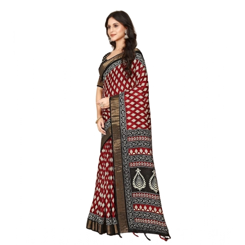 Generic Women's Cotton Silk Printed Saree With Unstitched Blouse 5.5Mtr (Red) Generic Women's Cotton Silk Printed Saree With Unstitched Blouse 5.5Mtr (Red)
