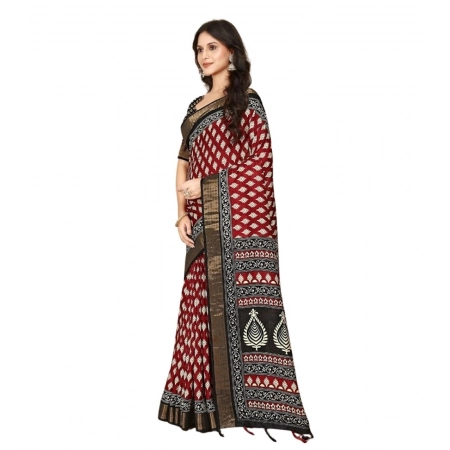 Generic Women's Cotton Silk Printed Saree With Unstitched Blouse 5.5Mtr (Red)