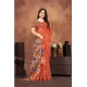 Generic Women's Linen Printed Saree With Unstitched Blouse 5.5Mtr (Red)