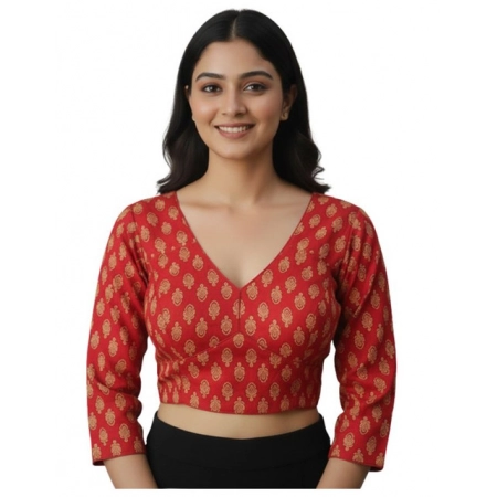 Generic Women's Ajrakh Cotton Printed Halter Neck Padded Blouse (Red 38 Ready (Self Alterable 36–40)