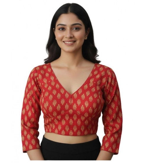 Generic Women's Ajrakh Cotton Printed Halter Neck Padded Blouse (Red 38 Ready (Self Alterable 36–40)