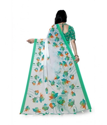 Generic Women's Georgette Floral Printed Saree With Unstitched Blouse 5.5Mtr (Green)