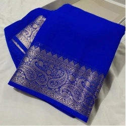 Generic Women's Crepe Chit Pallu Solid Saree With Unstitched Blouse 5.5Mtr (Navy Blue)