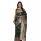 Generic Women's Banarasi Silk Printed Saree With Unstitched Blouse 5.5Mtr (Green)