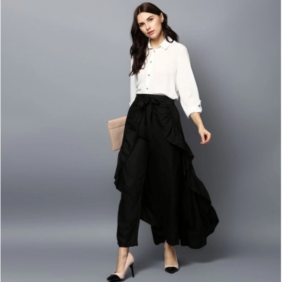 Generic Women's Rayon Ruffled Elasticated Skirt (Black) Generic Women's Rayon Ruffled Elasticated Skirt (Black)