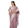 Generic Women's Linen Printed Saree With Unstitched Blouse 5.5Mtr (Purple)