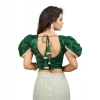 Generic Women's Jimmy Solid V Neck Puff Sleeve Readymade Blouse (Green 38 , Alterable up to 42)-PID65839