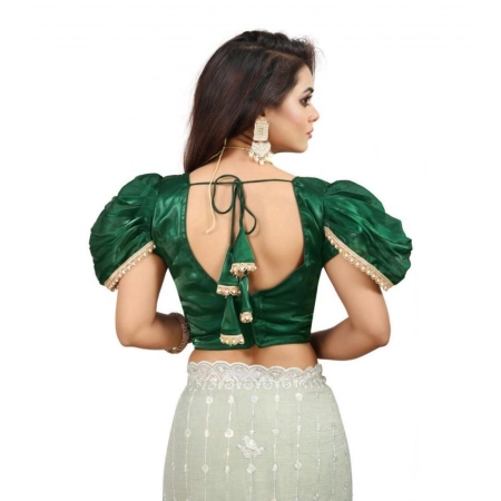 Generic Women's Jimmy Solid V Neck Puff Sleeve Readymade Blouse (Green 38 , Alterable up to 42)-PID65839