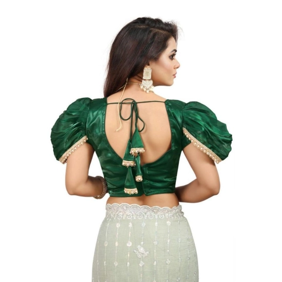 Generic Women's Jimmy Solid V Neck Puff Sleeve Readymade Blouse (Green 38 , Alterable up to 42)-PID65839