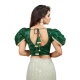 Generic Women's Jimmy Solid V Neck Puff Sleeve Readymade Blouse (Green 38 , Alterable up to 42)-PID65839