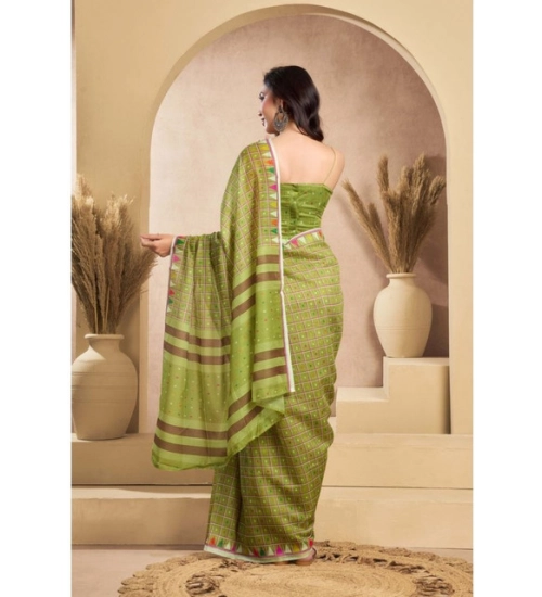Generic Women's Faux_Linen Printed Ready-to-Wear Saree With Unstitched Blouse 5.5 Mtr (Olive) Generic Women's Faux_Linen Printed Ready-to-Wear Saree With Unstitched Blouse 5.5 Mtr (Olive)