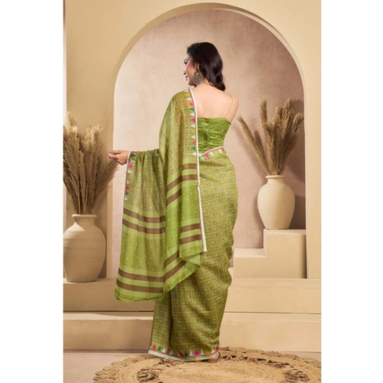 Generic Women's Faux_Linen Printed Ready-to-Wear Saree With Unstitched Blouse 5.5 Mtr (Olive) Generic Women's Faux_Linen Printed Ready-to-Wear Saree With Unstitched Blouse 5.5 Mtr (Olive)