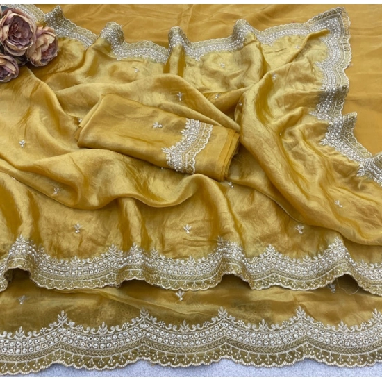 Generic Women's Satin Embellished Saree With Unstitched Blouse 5.5Mtr (Mustard-Yellow) Generic Women's Satin Embellished Saree With Unstitched Blouse 5.5Mtr (Mustard-Yellow)