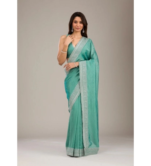 Generic Women's Silk Embroidred Saree With Unstitched Blouse 5.5Mtr (Light Green)