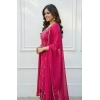 Generic Women's Georgette Ethnic Motif Round 3/4th Sleeve Kurti With Pant Dupatta Set (Pink)