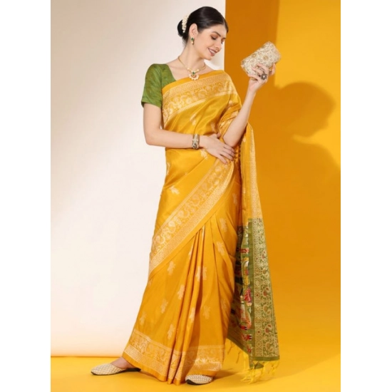 Generic Women's Raw_Silk Woven_Motif Saree With Unstitched Blouse 5.5Mtr (Yellow)