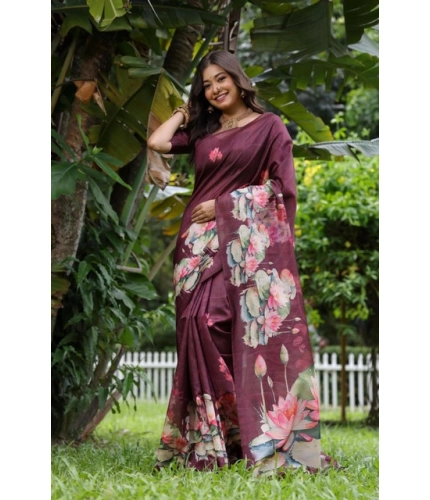 Generic Women's Faux_Tussar Floral Saree With Unstitched Blouse 5.5Mtr (Purple)
