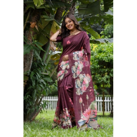 Generic Women's Faux_Tussar Floral Saree With Unstitched Blouse 5.5Mtr (Purple)