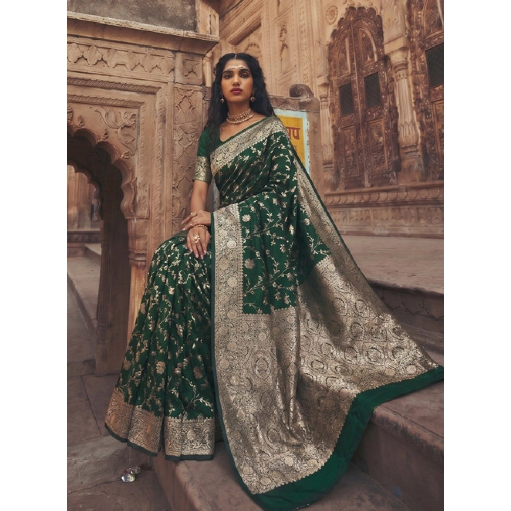 Generic Women's Art Silk Printed Saree With Unstitched Blouse 5.5Mtr (Green)