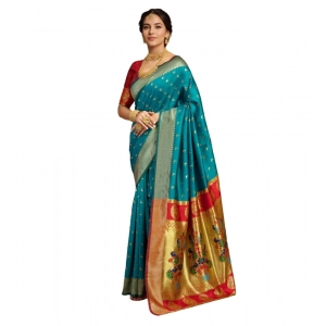 Generic Women's Silk Blend Zari Woven Saree With Unstitched Blouse 5.5Mtr (Rama)